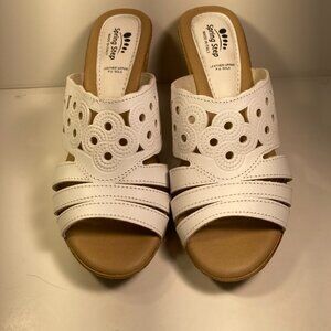 Spring Step Laser Cut Wedge Leather Sandals Size US 7 /  Eur 38